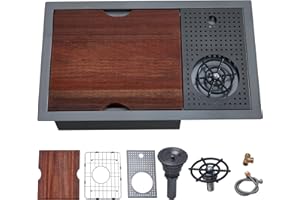 VC CUCINE VCCUCINE 23 Inch Gunmetal Black Undermount Bar Sink with Glass Rinser,23x14 RV Small Kitchen Sink Stainless Steel Workstation Wet Bar Sink,16 Gauge Single Bowl Outdoor Prep Sink with Cutting Board