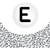 TOAOB 100pcs Vowel Letter Beads 4x7mm White Acrylic Alphabet Beads Individual Black Round Letter E Bead for DIY Friendship Bracelets Necklaces Keychains Jewelry Making