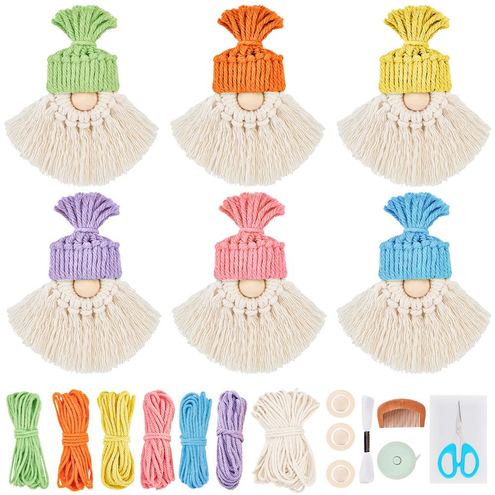FREEBLOSS 6 Set Macrame Kit for Beginners Santa Claus Design Macrame Gnomes Kit with Instruction DIY Macrame Cord Kit Macrame Ornament for Spring Decoration Adults