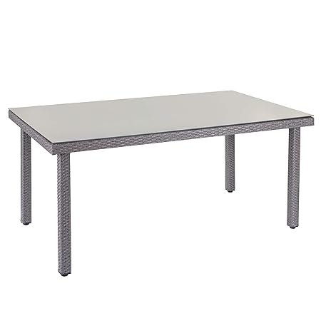 Mendler Poly-Rattan Gartentisch Cava, Esstisch Tisch mit Glasplatte, 160x90x74cm ~ grau