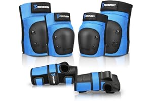 Forzueby Adult/Kids Knee Pads Elbow Pads Wrist Guards 6 in 1 Protective Gear Set for Inline Roller Skating Skateboarding Scooter BMX etc.