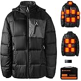 GOZTI Heated jacket, Heated Jackets for Men with Battery Pack 7.4V, 14 Heating Zones, Heated Coat with Detachable Hood (US, Alpha, Small, Regular, Regular, Black)