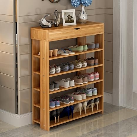 Soges Shoe Racks With Top Drawer Solid Wood Shoe Storage Shelf