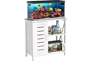 Herture 20-29 Gallon Fish Tank Stand, Aquarium Stand with Cabinet Accessories Storage, Heavy Duty Metal Frame, 31.49" L*15.74" W Tabletop, 330LBS Capacity,White PG07YGW