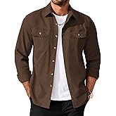 COOFANDY Men's Long Sleeve Button Up Shirt Jacket with Flap Pockets