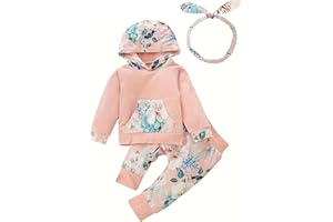 IKNIYO Baby Girl Clothes,Hoodie Tops Floral Pant with Cute Headband Baby Girl Fall Outfits