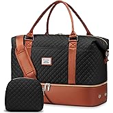 Travel Weekender Duffle Bags for Women: Overnight Bags with Shoe Compartment Large Carry on Weekend Bag with Toiletry & Wet Pocket Tote Duffel Bag Hospital Bag for Women Labor Delivery Black Brown