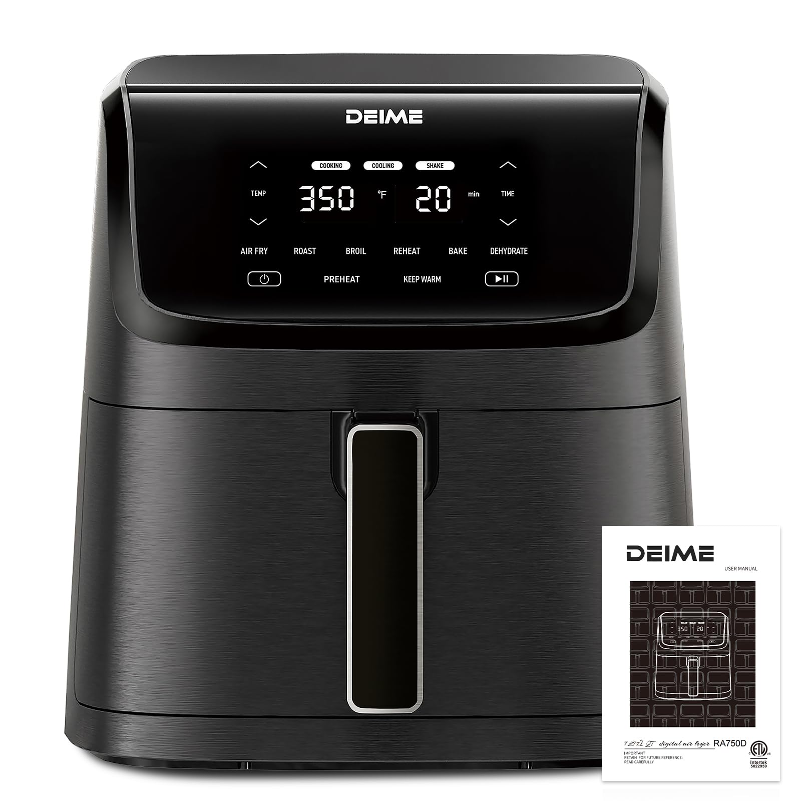 DEIME Freidora de aire 7.2 QT 1700W Horno sin aceite Cocina saludable Freidoras de aire Gran capacidad con 8 preajustes, Pantalla táctil LCD, Cocción personalizable, Cesta antiadherente (Negro)