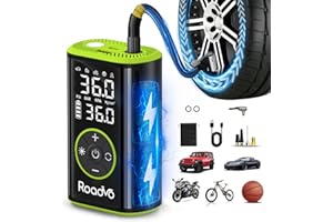 Roadvo Upgraded 2026 Model Portable Tire Inflator Air Compressor, 2X Faster Inflation (24L/Min), 10000mAh Battery, Enhanced H