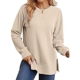 Saloogoe Sweatshirt for women Side Split Fall Fashion 2025 Long Sleeve Shirts Trending Now
