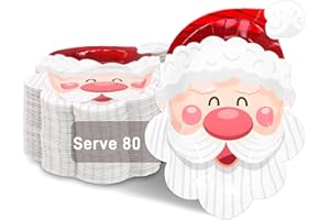 BFUN Santa Claus plates Christmas party paper plates 10.5"x7" Xmas plates disposable dinnerware 80 count Novelty Santa paper plates bulk Christmas dinner plates tableware Holiday Plates For kids Party time