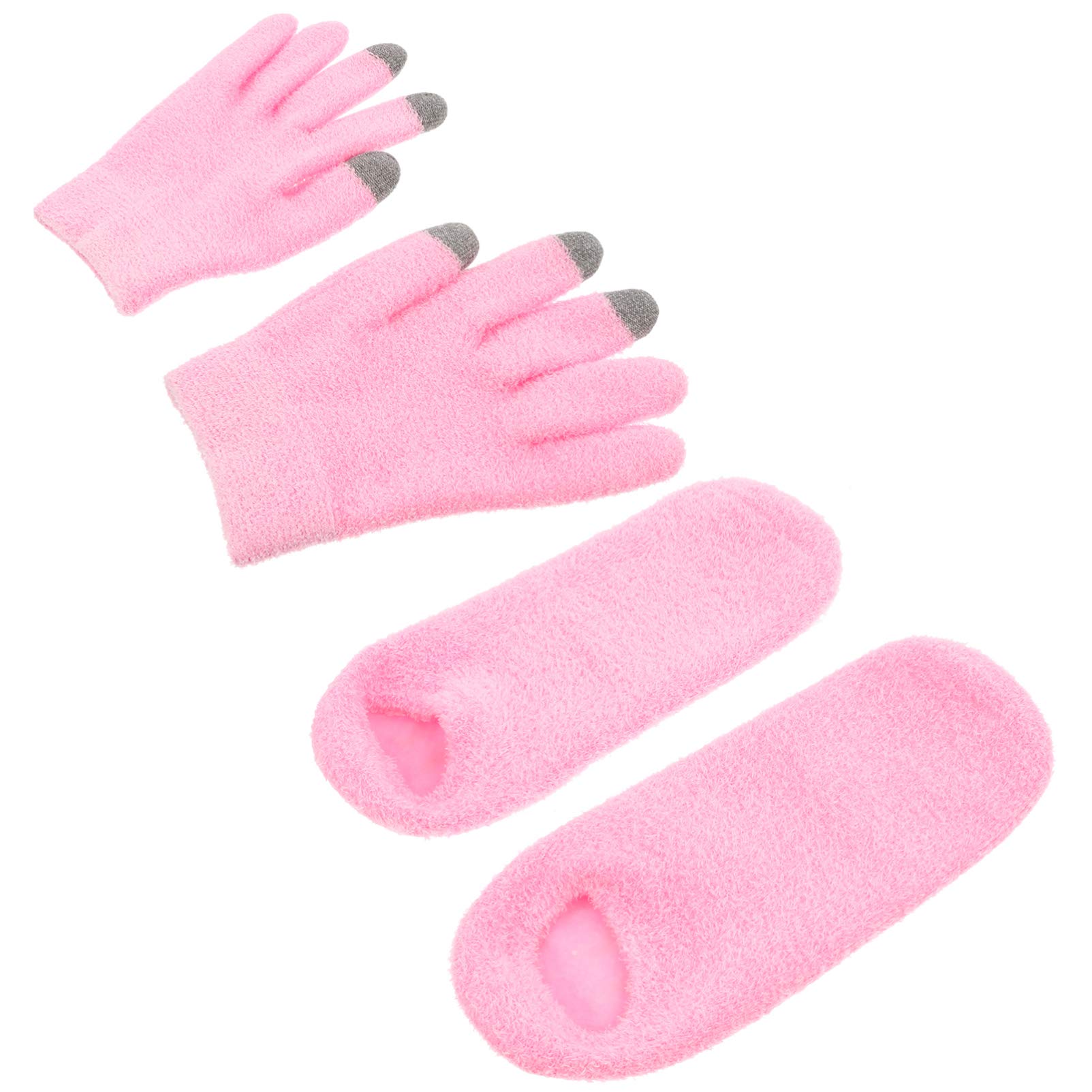 FRCOLOR 1 Set Moisturizing Gel Socks Gloves Hard Feet Rough Heel Hand Socks Gloves Set Full Finger Softening Gloves for Women Ladies Pink