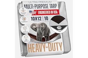 KING-A-MA-JIGS 10x12 Heavy Duty Tarp, 10 Mil Thick, Waterproof, Tear & Fade Resistant, High Durability, UV Treated, Grommets Every 18 Inches. (Silver/Brown - Reversible) (10 x 12 Feet)