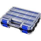 Small Parts Storage Case Tools Box Organizer Double Side 34 Compartments Hardware Organizers with Removable Plastic Dividers for Screws Nuts Nails Bolts