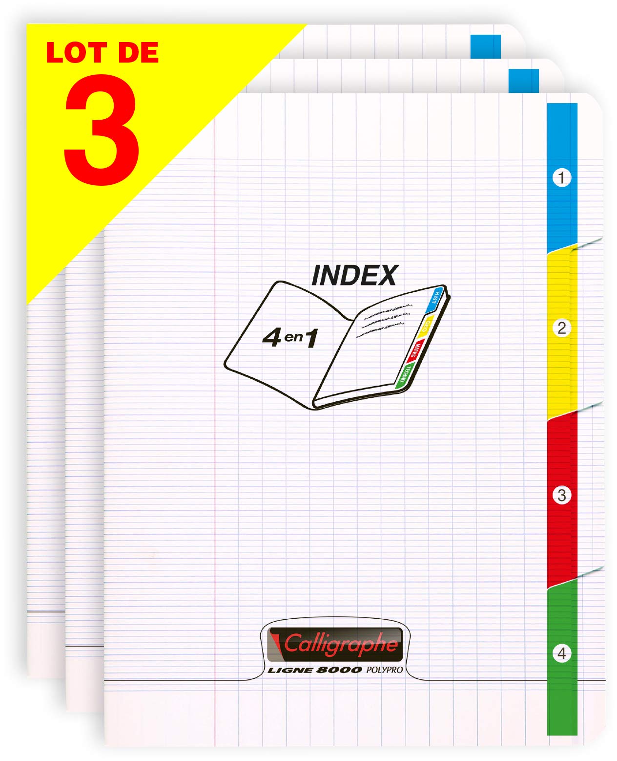 Calligraphe 18225AMZC Set of 3 Stapled Notebooks 4 Clear Indexes (Clairefontaine) - 17x22cm - 140 Seyes Ruled Pages - 90g White Paper - Transparent Cover