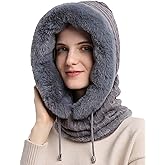 Winter Hats for Women One Piece Slouchy Beanie Scarf Mask Warm Faux Fur Hooded Balaclava Pullover Knitted Cap