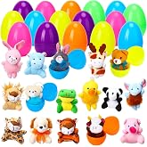 ThinkMax 16 pcs Easter Eggs Filled with Mini Plush Animals Toy | for Easter Basket Stuffers Fillers, Easter Eggs Hunt, Easter Party Favor