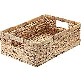 GUSHBIN Woven Open Storage Bins Large Wicker Shelf Basket with Built-in Handles Natural Water Hyacinth Storage Baskets for Toiletries Books Fruits Organizing,15 x 10.2 x 5 inches