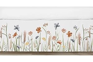 Sweet Jojo Designs Boho Floral Garden Flower Baby Crib Skirt Bed Dust Ruffle Bedskirt for Nursery Sage Green Watercolor Bohemian Floral Farmhouse Wildflower Vintage Shabby Chic White Beige Nature