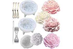 NIMOZEKD Large&Small Peony Flower Silicone Soap Molds 3PCS Peony Silicone Candle Mold with Large-Eye Wicking Needle,Candlewick for Chocolate Cake Candy Moulds Epoxy Resin Plaster Clay