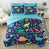 qjmiaofang Dinosaur Bedding Twin Kids Jungle Dinosaur Comforter Set 5Pcs Boys Teens Dinosaur Bed Set with Blue Sheets All Season Wildlife T-Rex Dino Bed in A Bag Animal Printed Decor with Pillowcases