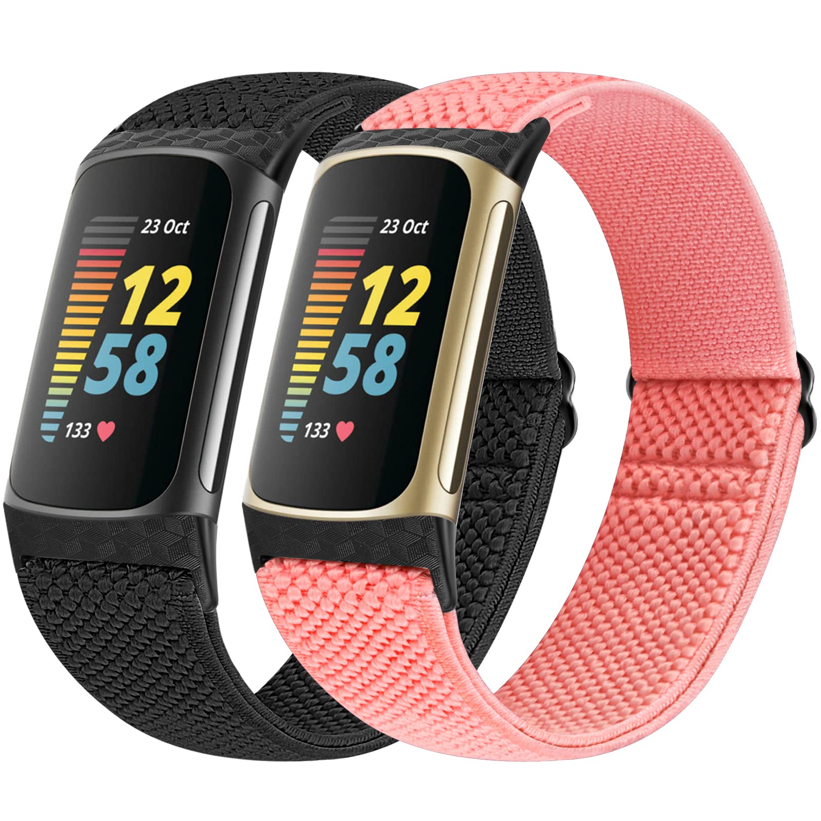 Vodtian Elastic Straps Only Compatible with Fitbit Charge 6/ Charge 5 Strap, 2 Pack Stretchy Adjustable Nylon Loop Braided Replacement Sport Wristband for Charge 5/Charge 6 Activity Tracker Women Men — image 1
