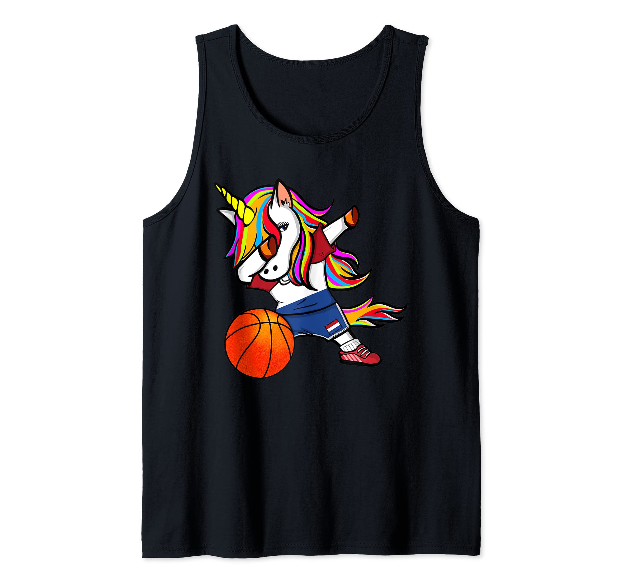 Funny Dabbing Unicorn Netherlands Basketball - Dutch Flag Tank Top