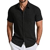 COOFANDY Short Sleeve Button Down Shirts for Men Casual Summer Beach Shirts Wedding Tops with Pocket