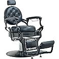 Lilfurni Vintage Barber Chair for Hairdressers Heavy Tattoo Shampoo Beauty Salon Equipment(Black)