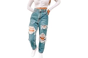Womens Ripped High Rise Baggy Boyfriend Jeans Denim Pants Fashion Plus Size Baggy Y2k Jeans for Teen Girls