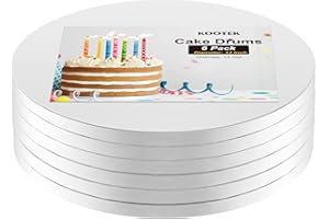 Kootek Cake Boards Drums 12 Inch Round, 1/2" Thick Decorating Supplies White 6-Pack Sturdy Corrugated Cardboard Base, Base para Pastel