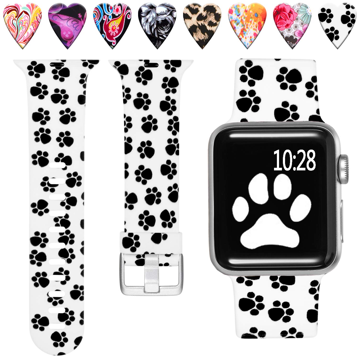 Photo 1 of Laffav Compatible with Apple Watch Band 42mm 41mm 40mm 38mm for Women Men, Soft Silicone Fadeless Pattern Print Wristbands for iWatch Series 10/9/8/7/6/5/4/3/2/1 SE, Paw