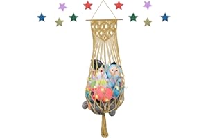 IHANSEE Stuffed Animal Hammock w/LED Star Light, 63 Inch Jumbo Toy Hammock Wall Hanging Plushie Net Holder for Boho Nursery Teddy Decor, Khaki Stuffed Animal Storage Organizer for Kid Girls Boys Gift