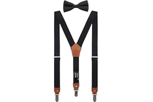 DEOBOX Suspenders for Boys Men's & Bow Tie Set Adjustable with Strong Clips