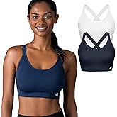 New Balance 2 Pack Sports Bras for Women, Seamless Wirefree Womens Sports Bra with Removable Pads, Athletic Wear for Workout