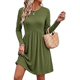 PRETTYGARDEN Womens Long Sleeve Empire Waist Maternity Dress with Pockets | Crewnck Flowy A Line Casual Dresses, Above Knee Length, Solid Color &amp; Floral, Baby Shower Outfits, Travel Fashion Clothes