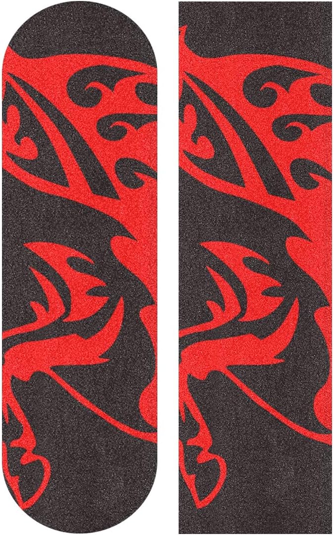 FENNEN Red Horse Fire Map Skateboard Grip Tape Sheets Graphic Longboard Griptape Bubble Free Anti-Slip 33"X 9" Tapes for Teens Girls Boys