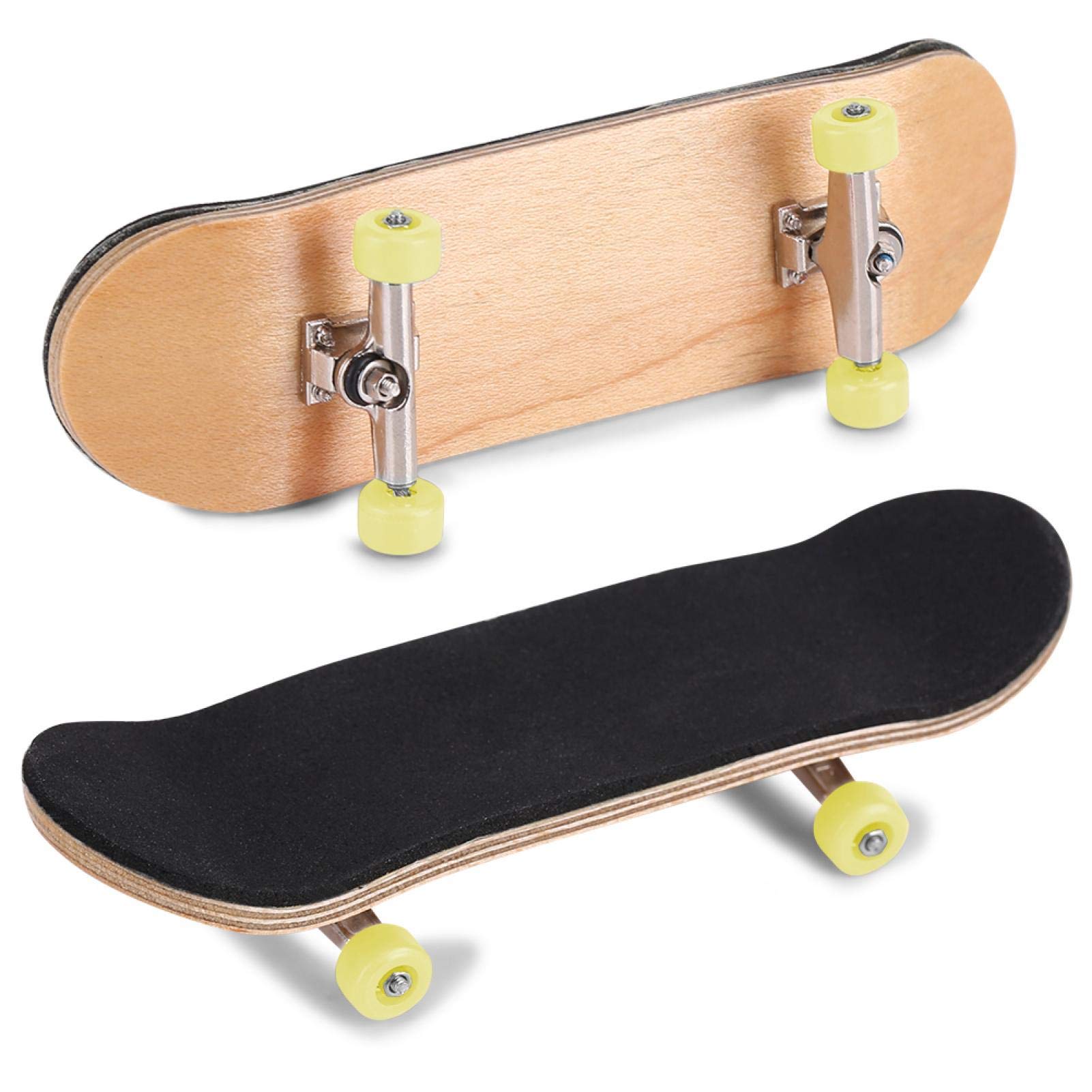 Ejoyous Fingerboard Pro Toy, Maple Wood Finger Skateboard Covered with Non-slip PU, Finger Skateboard Deck Professional Toy Handboard for Kids Teens Play and Pressure Releasing (yellow)