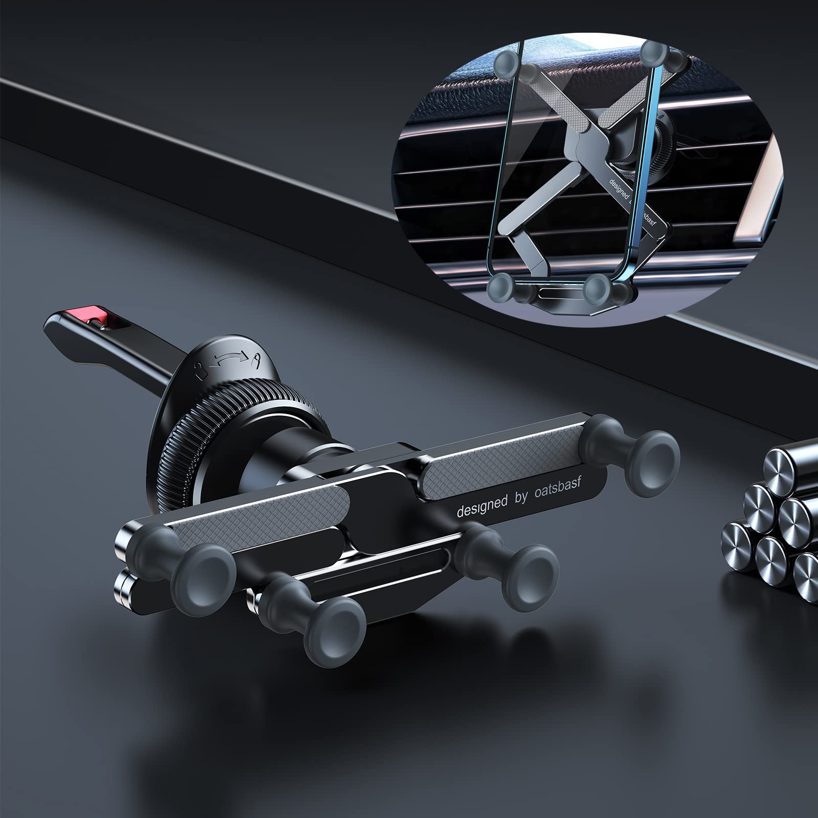 OATSBASF Car Phone Mount, Hands Free Phone Holder, Gravity Air Vent Car Mount, Suitable for Mobile Phones Under 7 inches (X03-Black)