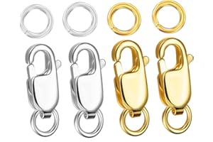 kcctoo Silver Lobster Claw Clasp with Closed Jump Rings 14K Gold Necklace Clasps and Closures For Jewelry Making, Made in Italy 12mm(0.47inch) (4Pcs -Silver + Gold A)
