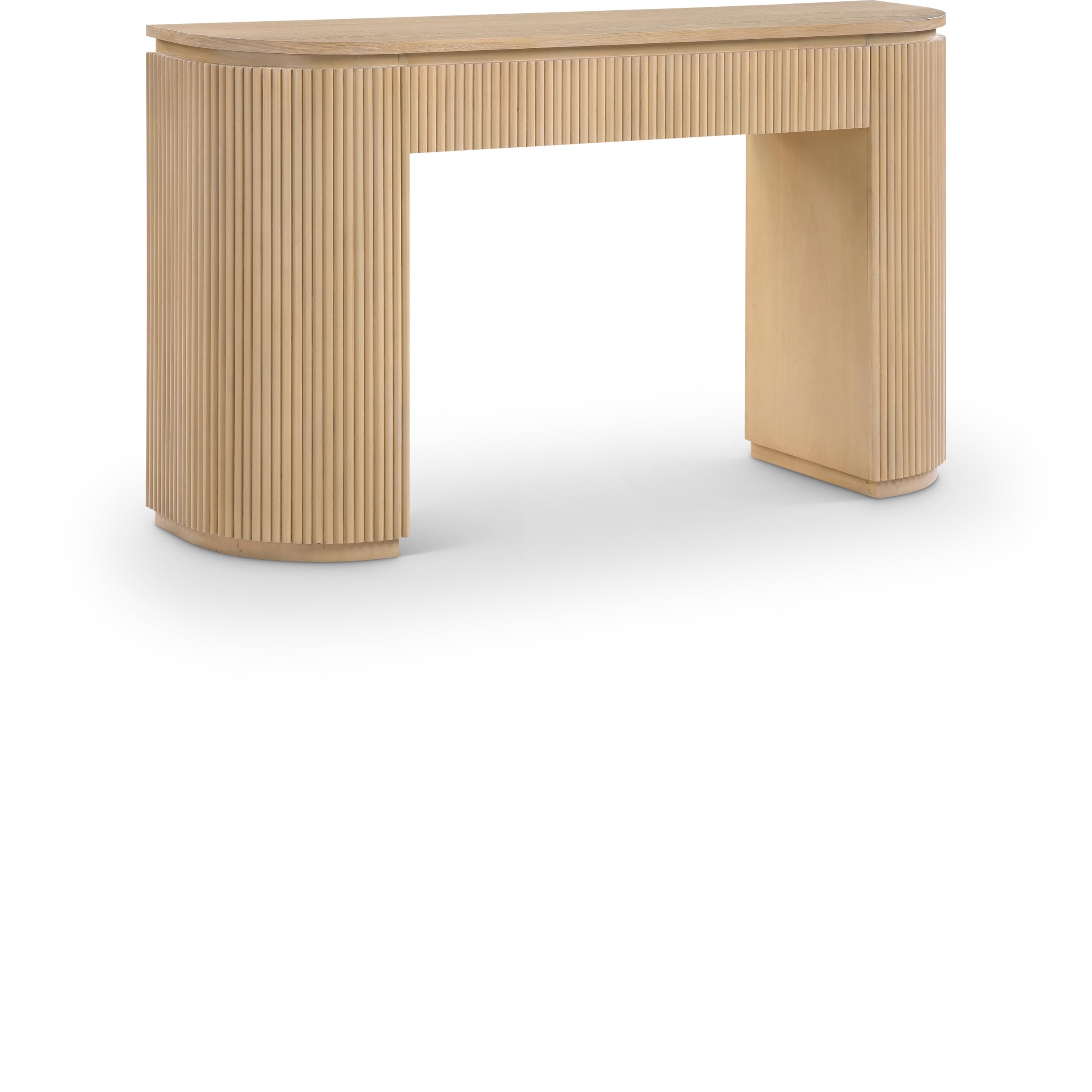 Photo 1 of ---------------- NO TABLE TOP INCLUDED ----------- Meridian Furniture 818Oak-T Astrid Collection Modern | Contemporary Vanity/Desk/Console Table with Rich Natural Oak Finish, Solid Wood and Oak Veneer, Fluted Wood, 52" W x 14" D x 30" H, Natural