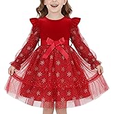 Gyrategirl Toddler Girl Long Sleeve Tulle Velvet Princess Dress Fall Winter Sequins Tutu Party Dresses for Birthday Christmas