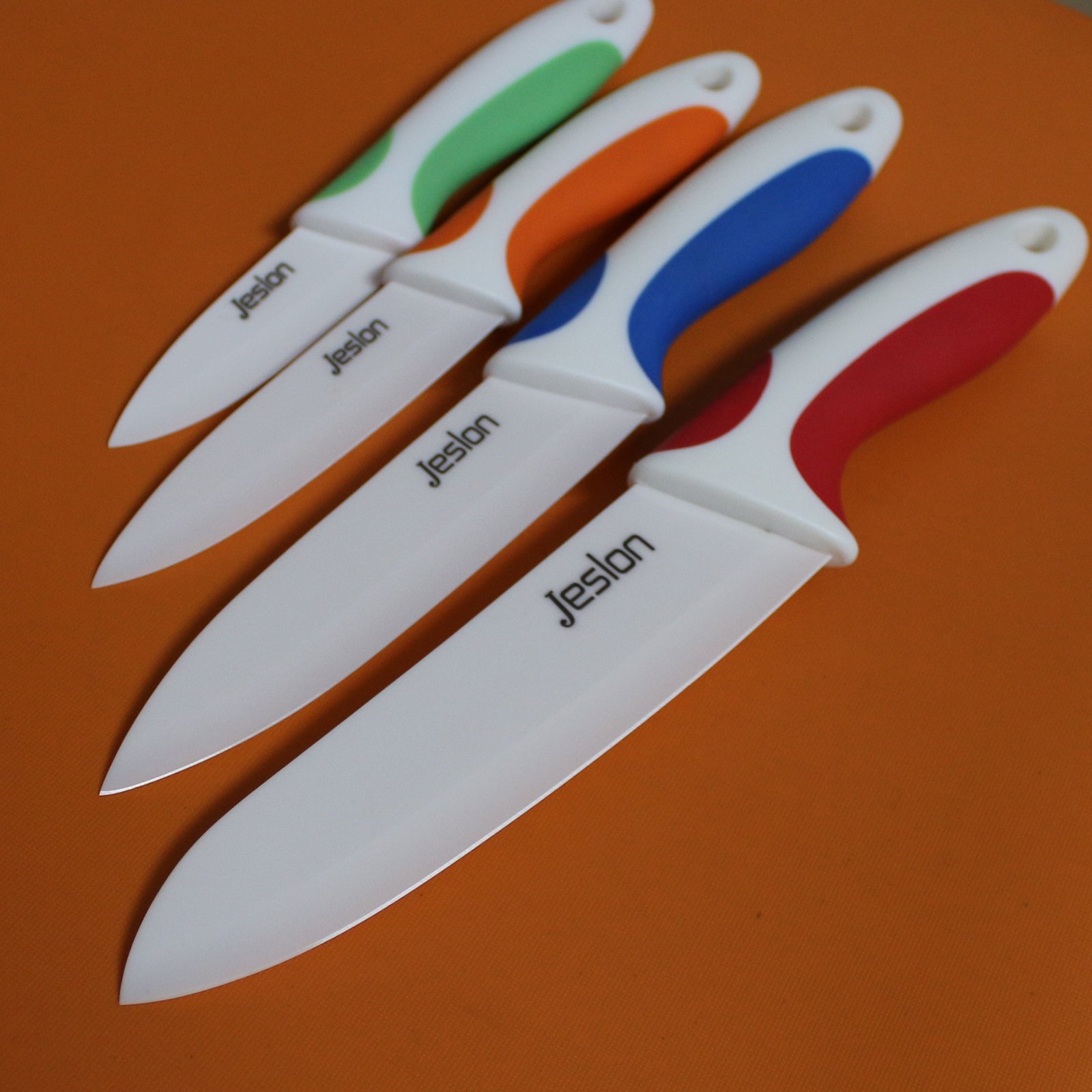 Jeslon Chef Knives Set, 4 Piece Multi Color Ceramic Knives, 3inch Paring Knife, 4inch Fruit Knife, 5inch Utility Knife, 6inch Chef Knife
