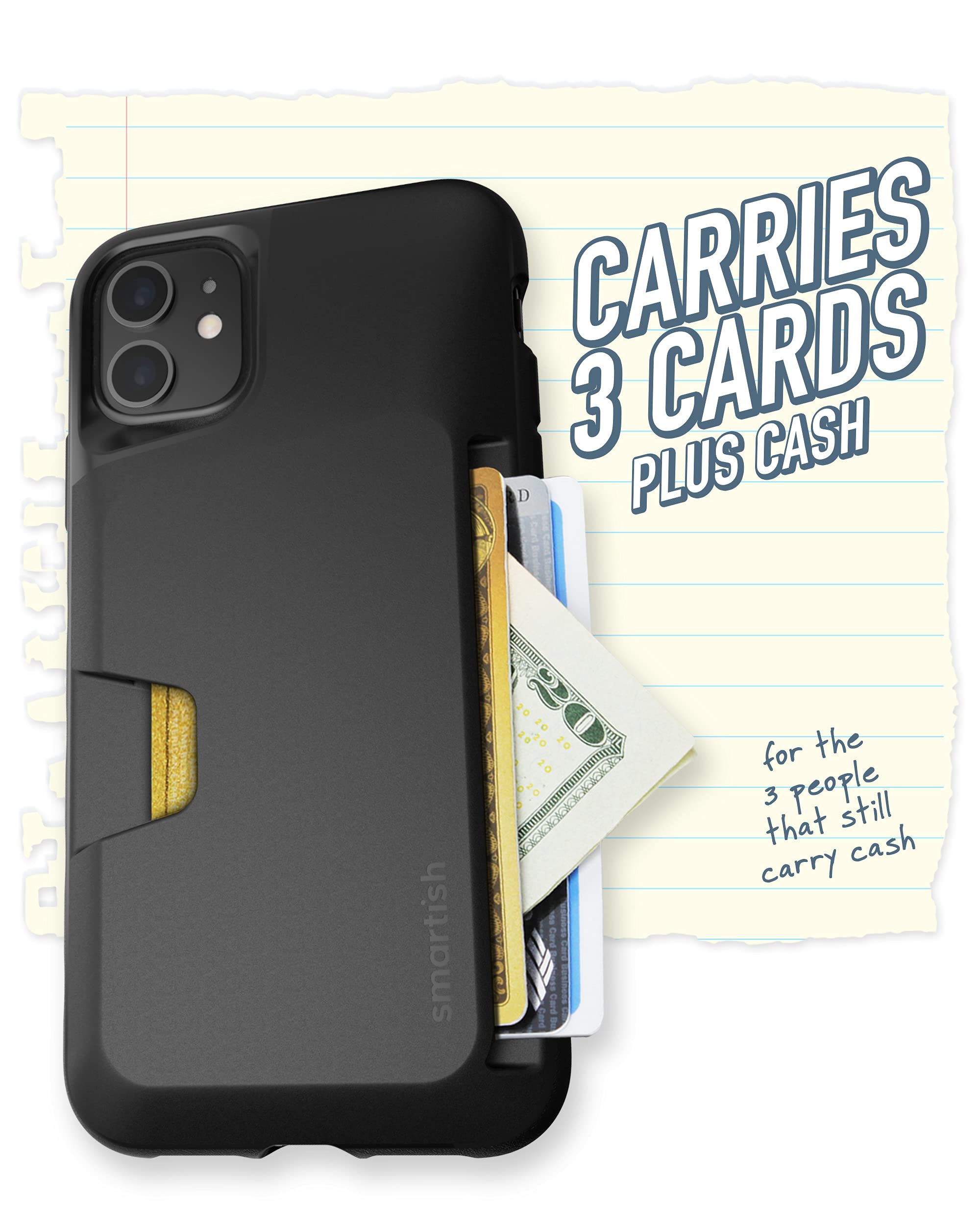 Smartish iPhone 11 Wallet Case - Wallet Slayer Vol. 1 [Slim + Protective] Credit Card Holder - Drop Tested Hidden Card Slot Cover Compatible with Apple iPhone 11 - Black Tie Affair