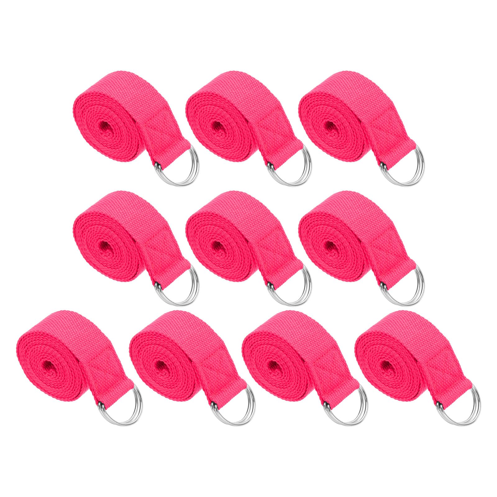 PATIKIL Yoga Strap for Stretching 6 Feet, 10Pcs Cotton Yoga Belt with Adjustable Metal D-Ring Buckle Stretch Bands for Fitness Pilates, Fuchsia