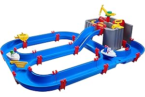 AquaPlay Harbour Waterway - Outdoor Water Feature with Train, Boats and 2 Toy Figures - Water Toy for Children from 3 Years, 