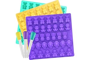 Large Gummy Bear Mold Bpa Free - Set of 3 - 5 Animals - 3 Droppers, Silicone Gummy Molds, Candy Mold