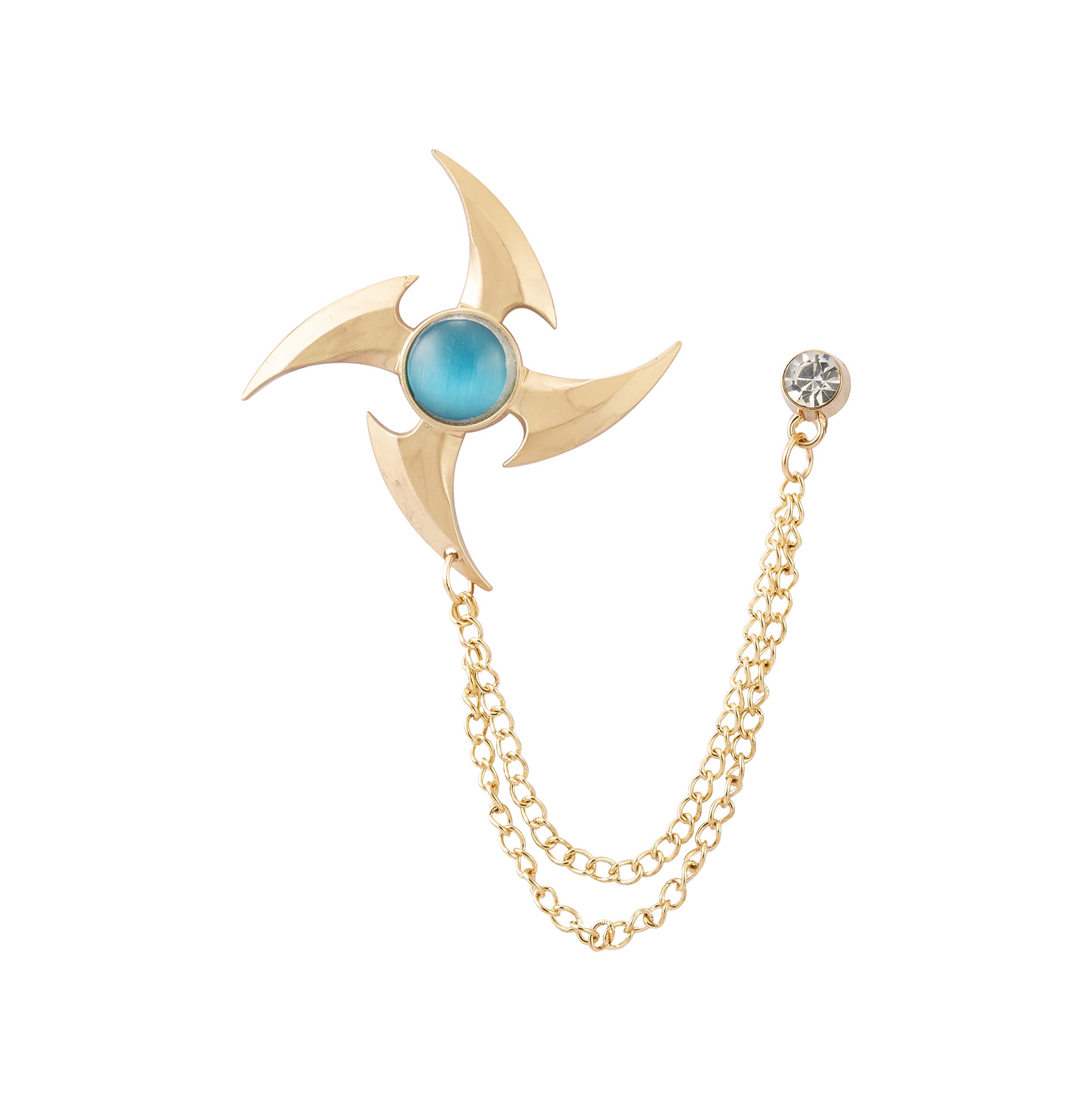Brooch Lapel Pin for Men Men's Golden Blade with Blue Stone Detailng Hanging Chain Tassel Suit Collar Brooch Lapel pin
