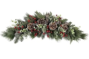 Fuxdre 23 Inch Christmas Swag for Front Door, Xmas Christmas Mailbox Swag Decoration with Pine Needles and Berry, Artificial Decorative Swag Hanging Holiday Decor for Indoor Outdoor Window Wall