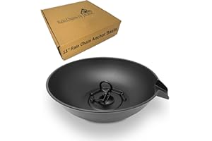 RAIN CHAINS BY JASINC Rain Chain Anchoring Basin | 11" Display Dish w/Chain for Roof Gutter Downspout | Decorative Rain Chain Basin for Garden & Patio | Water Feature Basin & Rain Chain Anchor | Black Powder Coated